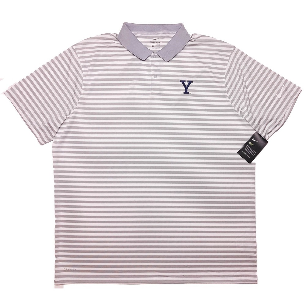 NIKE Yale Bulldogs Dri-Fit Polo Shirt Gray Striped XXL 2XL ~ New